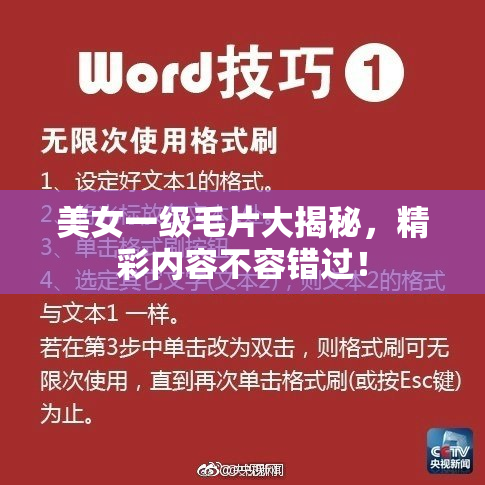美女一级毛片大揭秘，精彩内容不容错过！
